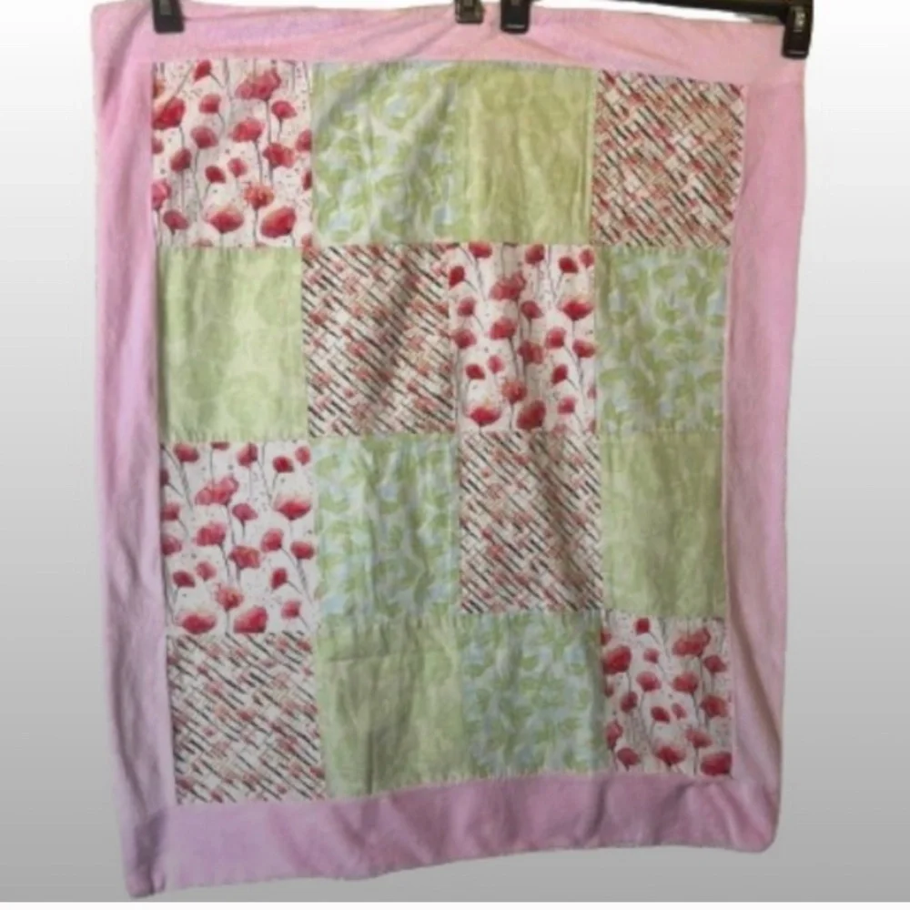 Baby Crib Quilt Handmade Pink Girl's Floral Crib Patchwork Blanket 33